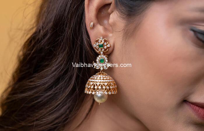 18Kt Diamond Fancy Ruby Emerald Jhumka Earrings