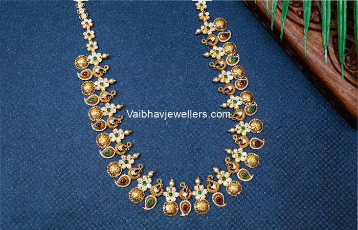 Vaibhav Jewellers 22K Precious Pachi Work CZ Haram