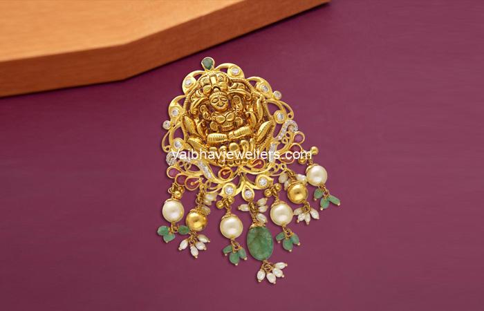 Vaibhav Jewellers 22Kt Gold Precious Pachi Lakhsmi Devi Design CZ Pendant