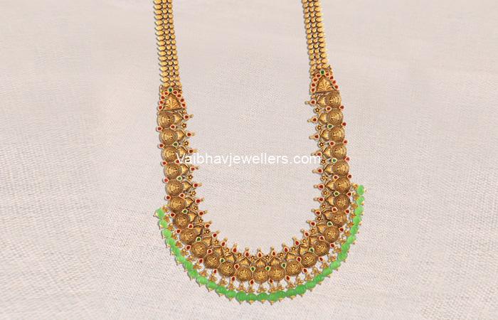 22Kt Antique Gold Lakshmi Kasu Kundan Haram