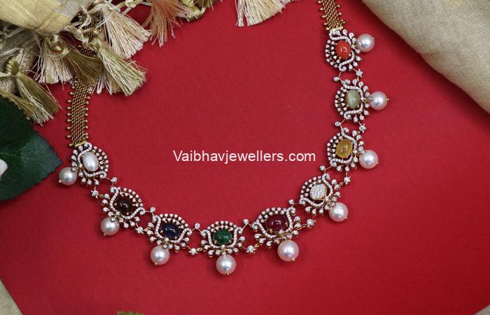 Vaibhav Jewellers 18K Diamond Navaratna Necklace