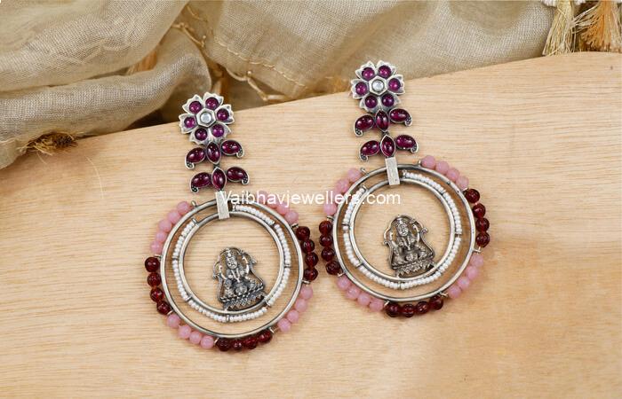 Antique Silver Fancy Stone Lakshmi Hangings