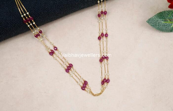 Vaibhav Jewellers 22K Precious Pearl Ruby Mala