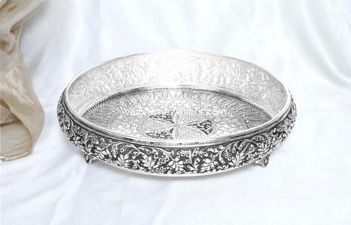 Vaibhav Jewellers Silver Antique Embossed Pooja Plate