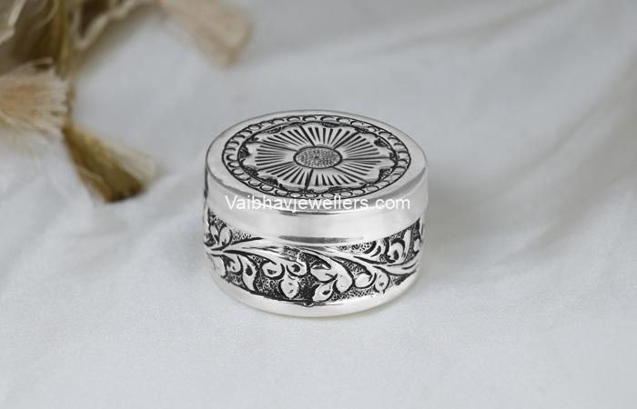 Vaibhav Jewellers Silver Antique Round Kumkum Box