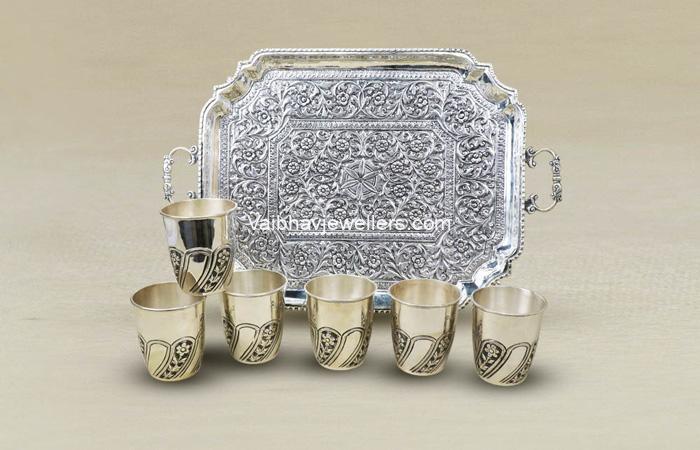 Antique Silver Glasses Set With Tray
