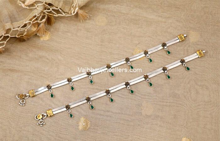 Antique Silver Green Stone Payal