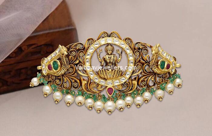 22K Gold Lakshmi Devi Design Polki Choker Cum Bajuband