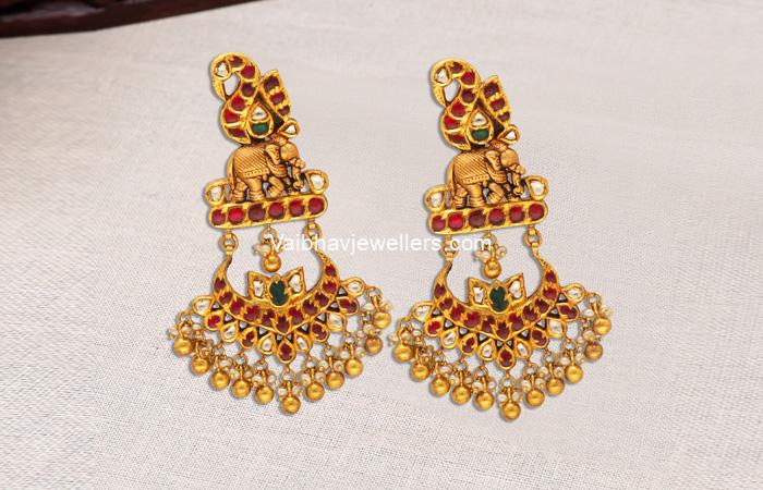 22Kt Gold Polki Pachi Elephant Design Hangings