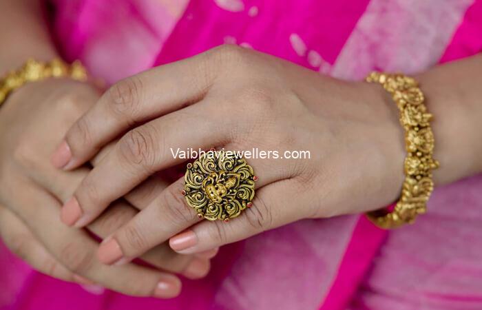 Antique Lakshmi Devi Gold Ring