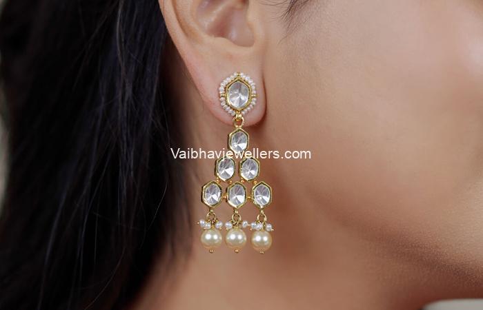 Gold Polki Hanging Earrings