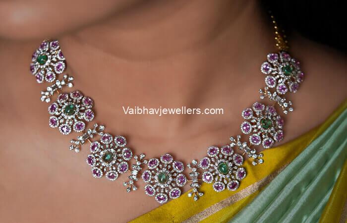 18Kt Blossom Pink Sapphire And Diamond Necklace