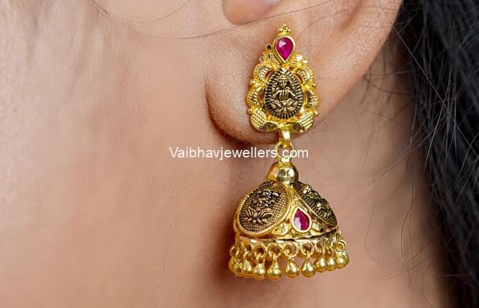 Gold Semi Precious Lakshmi Earrings