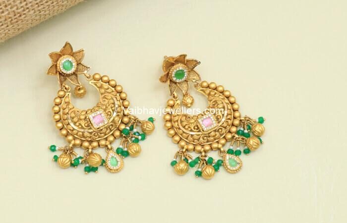 22Kt Enchanting Antique Chandbali Gold Earrings
