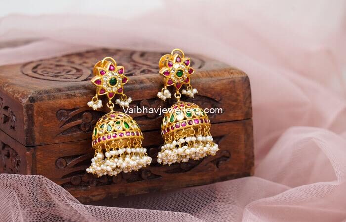 22Kt Gold Gorgeous Kundan Polki Jhumka Earrings