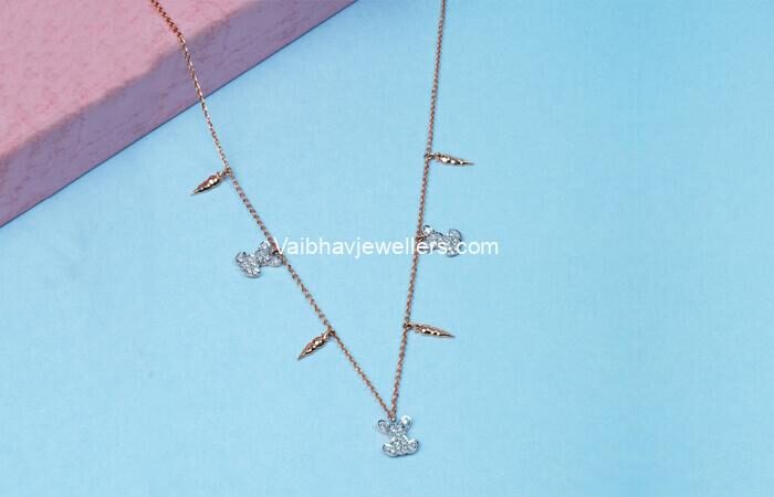 Adorable Tiny Teddy Diamond Necklace for Kids